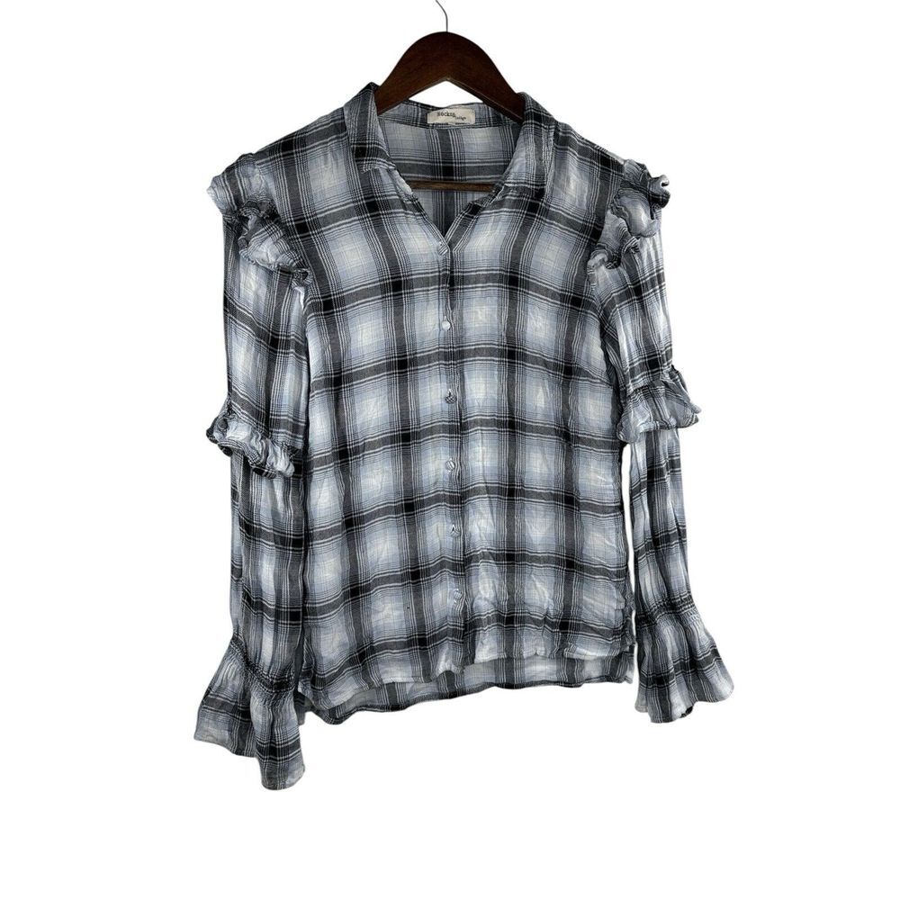 rocks &‎ indigo plaid ruffle  shirt long sleeve Women Size M
